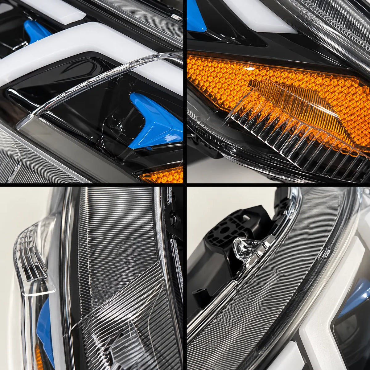 2012-2015 Honda Civic 9th Gen LED Triple Projector Headlights Assembly — Pair — four-panel lens and housing details — H-CIV12-3P