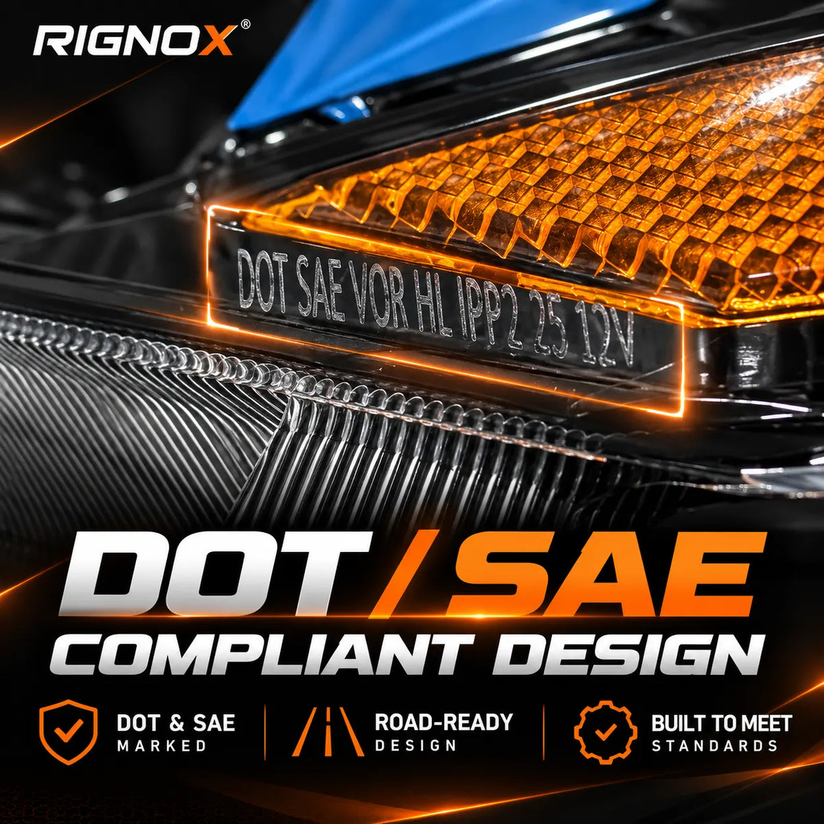 2012-2015 Honda Civic 9th Gen LED Triple Projector Headlights Assembly — Pair — DOT SAE compliance markings — H-CIV12-3P