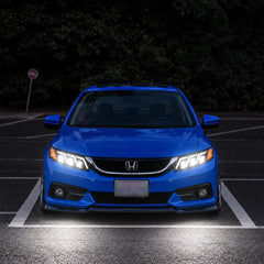 2012-2015 Honda Civic 9th Gen LED Triple Projector Headlights Assembly — Pair — blue Civic headlights at night — H-CIV12-3P