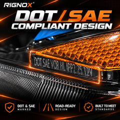 2012-2015 Honda Civic 9th Gen LED Triple Projector Headlights Assembly — Pair — DOT and SAE marking detail — H-CIV12-3P-RGB