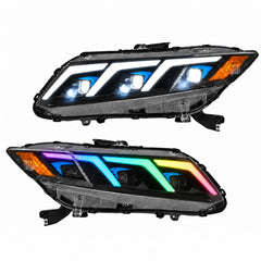 2012-2015 Honda Civic 9th Gen LED Triple Projector Headlights Assembly — Pair — Headlight pair with white DRL and RGB startup display — H-CIV12-3P-RGB