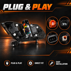 2012-2015 Honda Civic 9th Gen LED Triple Projector Headlights Assembly — Pair — Rear housing connectors and plug and play installation — H-CIV12-3P-RGB