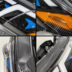 2012-2015 Honda Civic 9th Gen LED Triple Projector Headlights Assembly — Pair — Four-panel headlight assembly detail close-ups — H-CIV12-3P-RGB