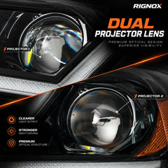 2012-2015 Toyota Prius (XW30) LED Projector Headlights Assembly — Pair — Dual projector lens close-up — H-PRI12-D