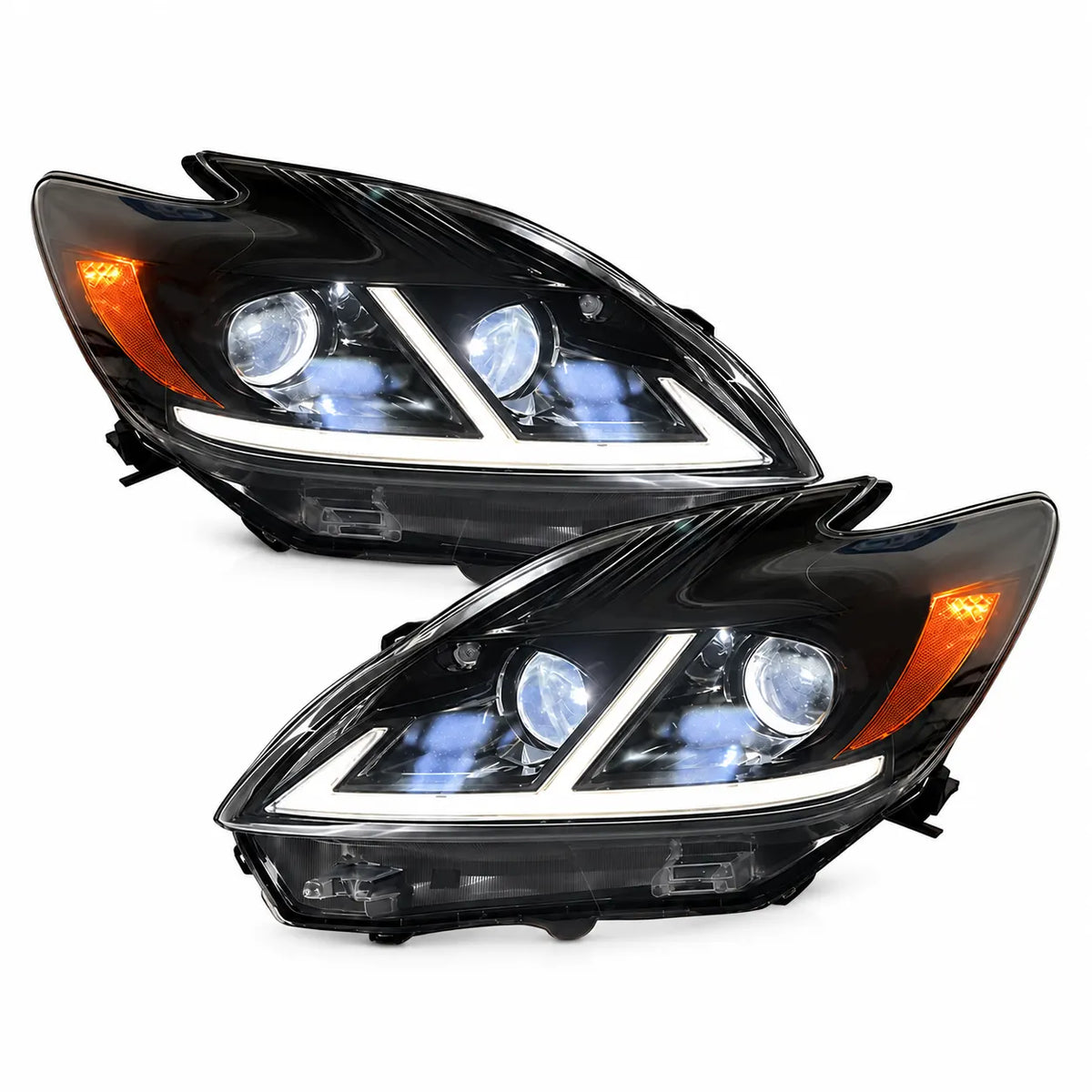 2012-2015 Toyota Prius (XW30) LED Projector Headlights Assembly — Pair — Pair on white background — H-PRI12-D