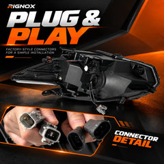 2012-2015 Toyota Prius (XW30) LED Projector Headlights Assembly — Pair — Plug and play connector detail — H-PRI12-D