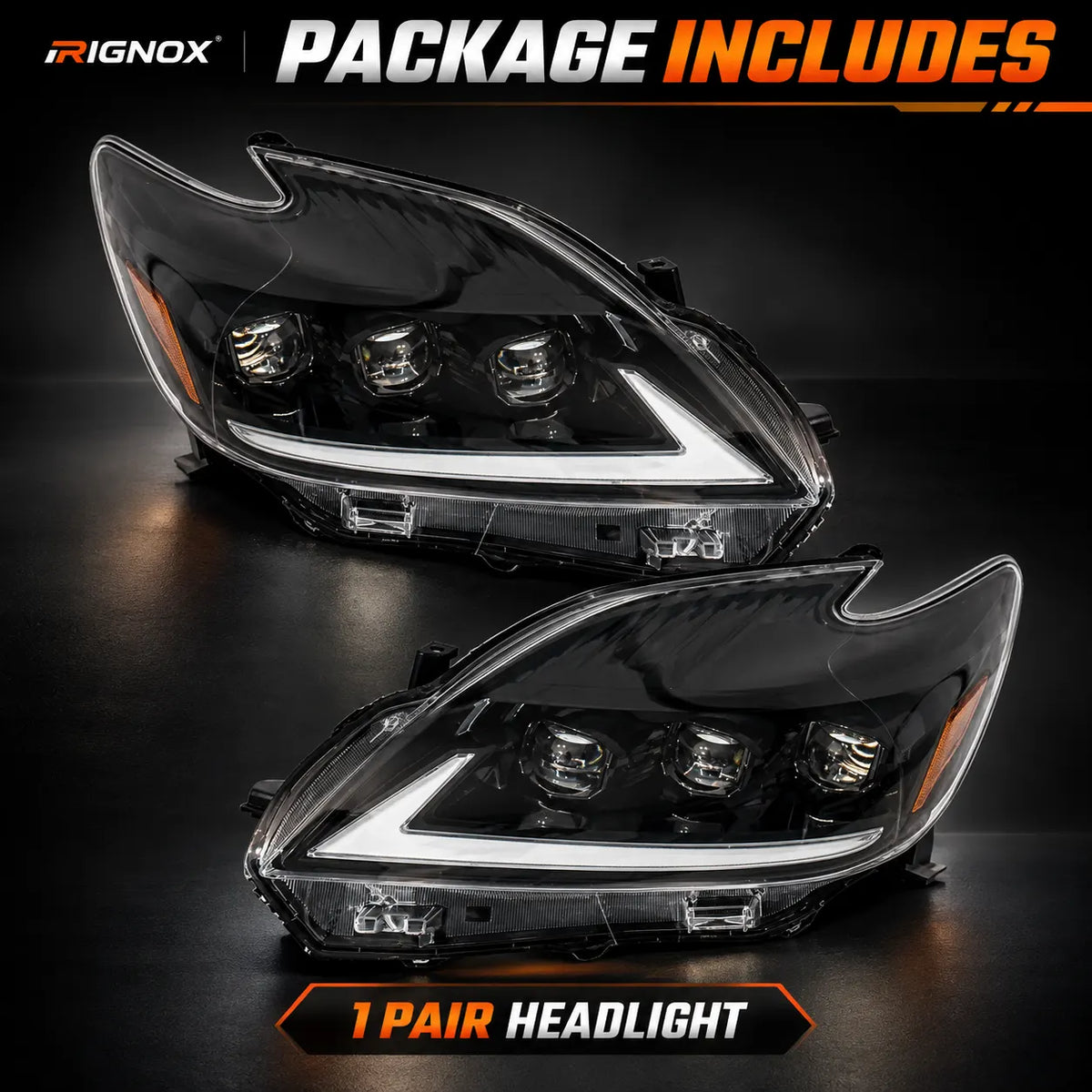 2012-2015 Toyota Prius (XW30) LED Projector Headlights Assembly — Pair — Package includes one pair of headlights — H-PRI12-T