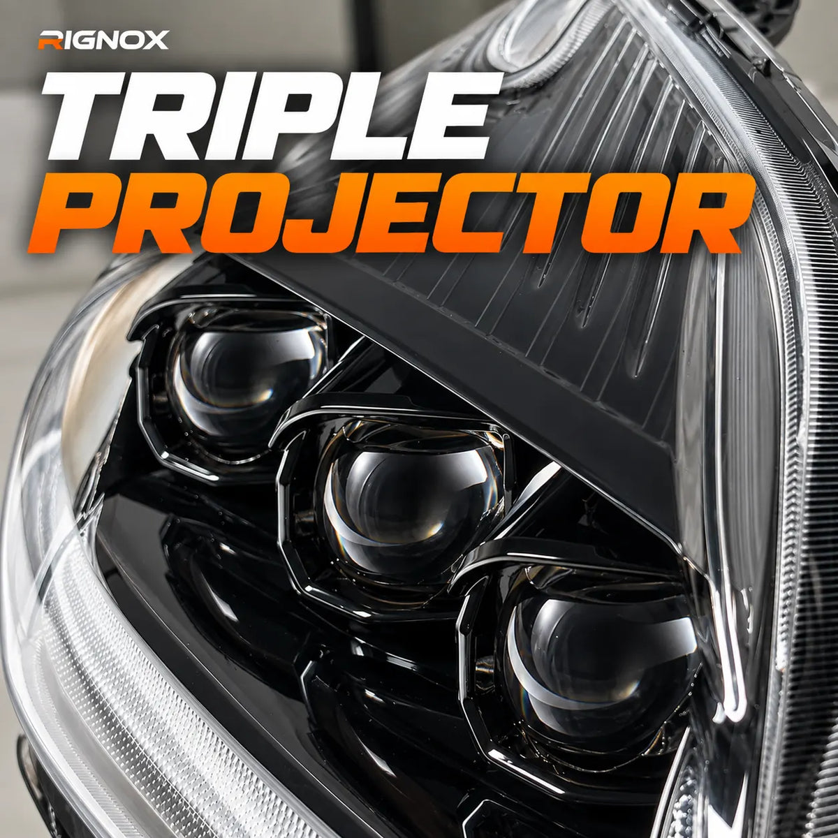 2012-2015 Toyota Prius (XW30) LED Projector Headlights Assembly — Pair — Triple projector lens close-up — H-PRI12-T