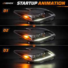 2012-2015 Toyota Prius (XW30) LED Projector Headlights Assembly — Pair — Startup animation stages — H-PRI12-T