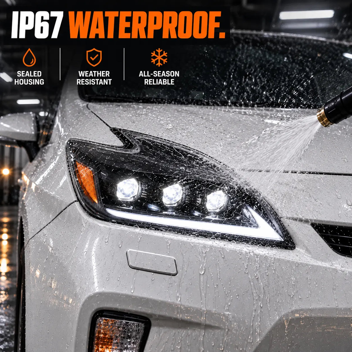2012-2015 Toyota Prius (XW30) LED Projector Headlights Assembly — Pair — IP67 waterproof test — H-PRI12-T