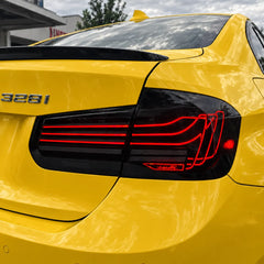 2012-2018 BMW 3 Series F30 / M3 F80 Sequential LED Tail Lights Assembly — 4-Piece Set — Illuminated Tail Light on Yellow BMW — T-3F30-SW
