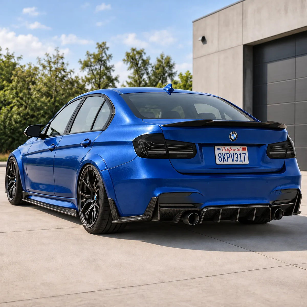 2012-2018 BMW 3 Series F30 / M3 F80 Sequential LED Tail Lights Assembly — 4-Piece Set — Blue BMW Parked with Lights Off — T-3F30-SW