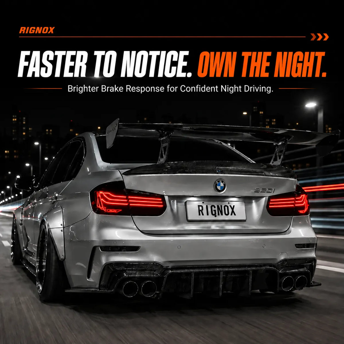 2012-2018 BMW 3 Series F30 / M3 F80 Sequential LED Tail Lights Assembly — 4-Piece Set — Silver BMW Night Driving — T-3F30-SW