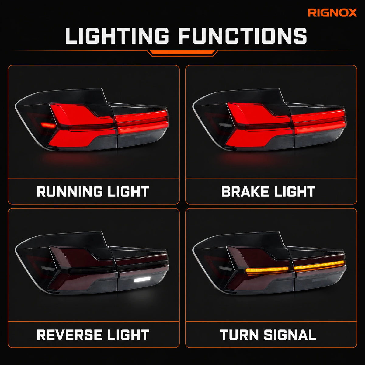 2012-2018 BMW 3 Series F30 / M3 F80 Sequential LED Tail Lights Assembly — lighting functions — T-3F30-Y-SR
