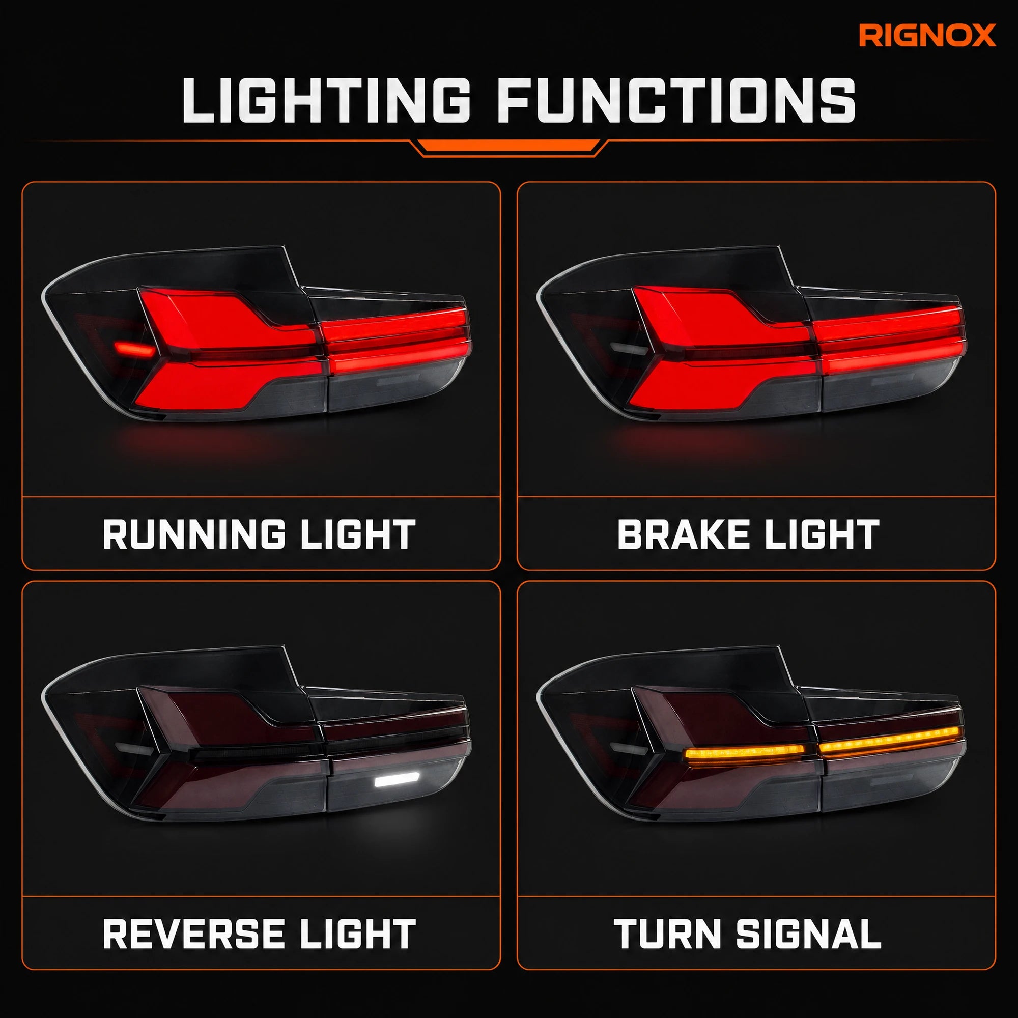 2012-2018 BMW 3 Series F30 / M3 F80 Sequential LED Tail Lights Assembly — lighting functions — T-3F30-Y-SR