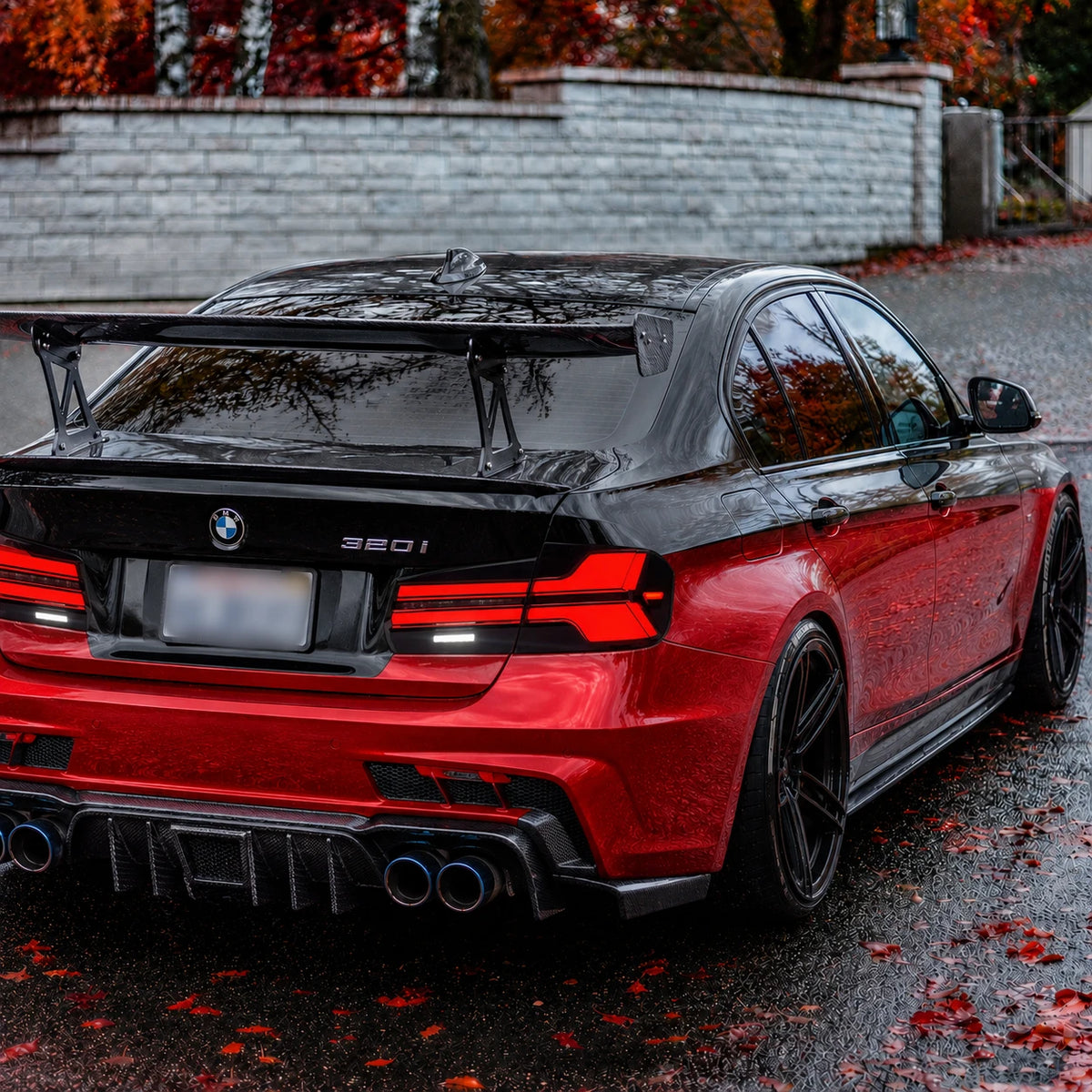 2012-2018 BMW 3 Series F30 / M3 F80 Sequential LED Tail Lights Assembly — rainy street parking — T-3F30-Y-SR