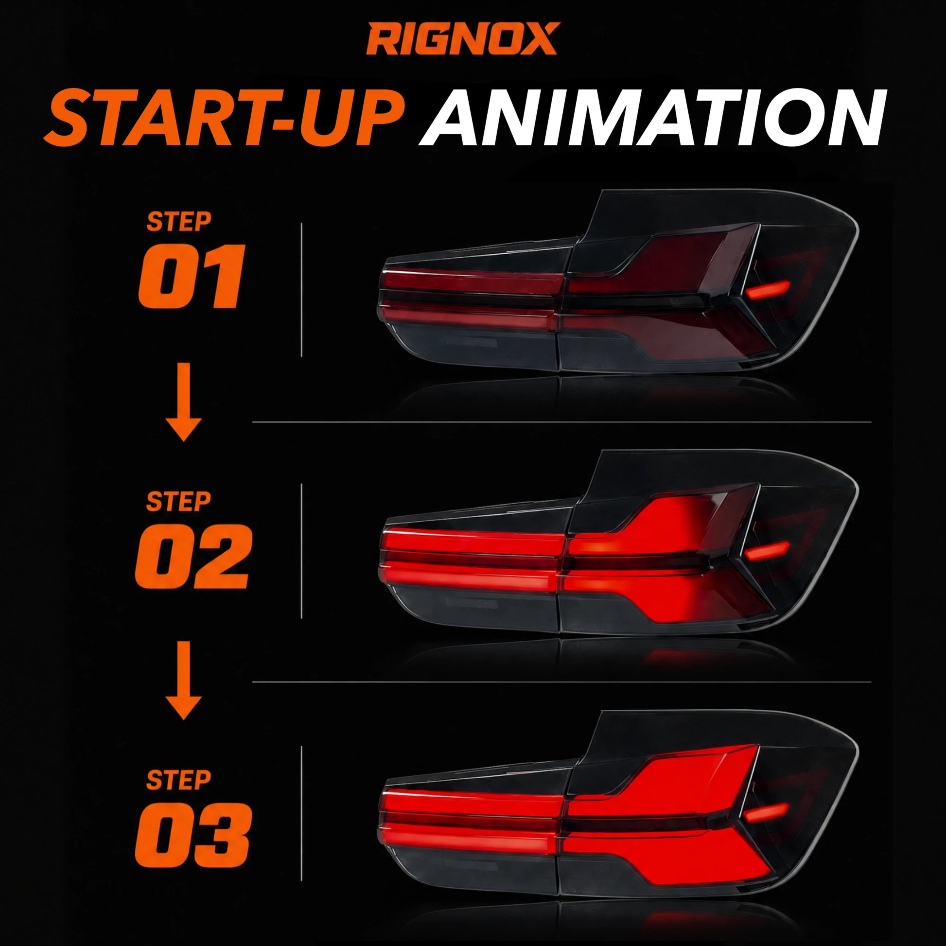 2012-2018 BMW 3 Series F30 / M3 F80 Sequential LED Tail Lights Assembly — start-up animation — T-3F30-Y-SR