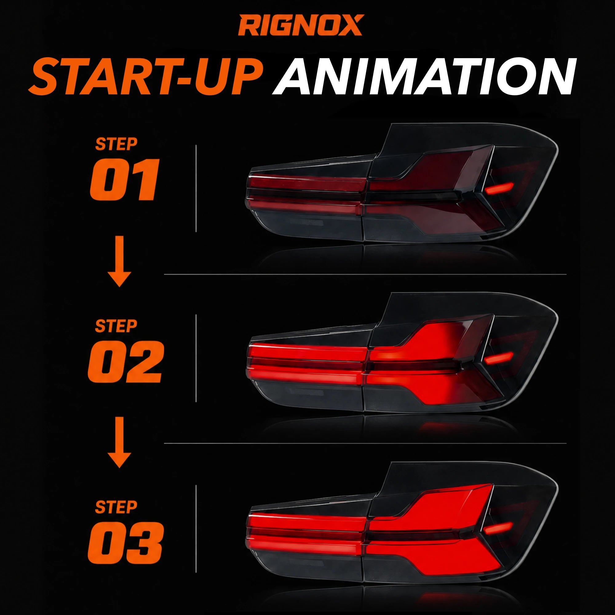 2012-2018 BMW 3 Series F30 / M3 F80 Sequential LED Tail Lights Assembly — start-up animation — T-3F30-Y-SR