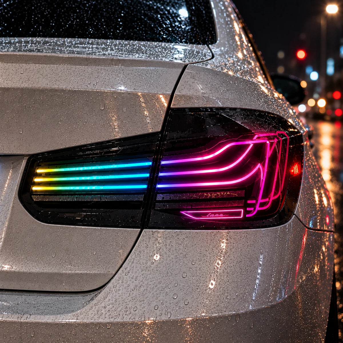 2012-2018 BMW 3 Series F30 Sequential Laser LED Tail Lights — close-up look — T-3F30-SRGB