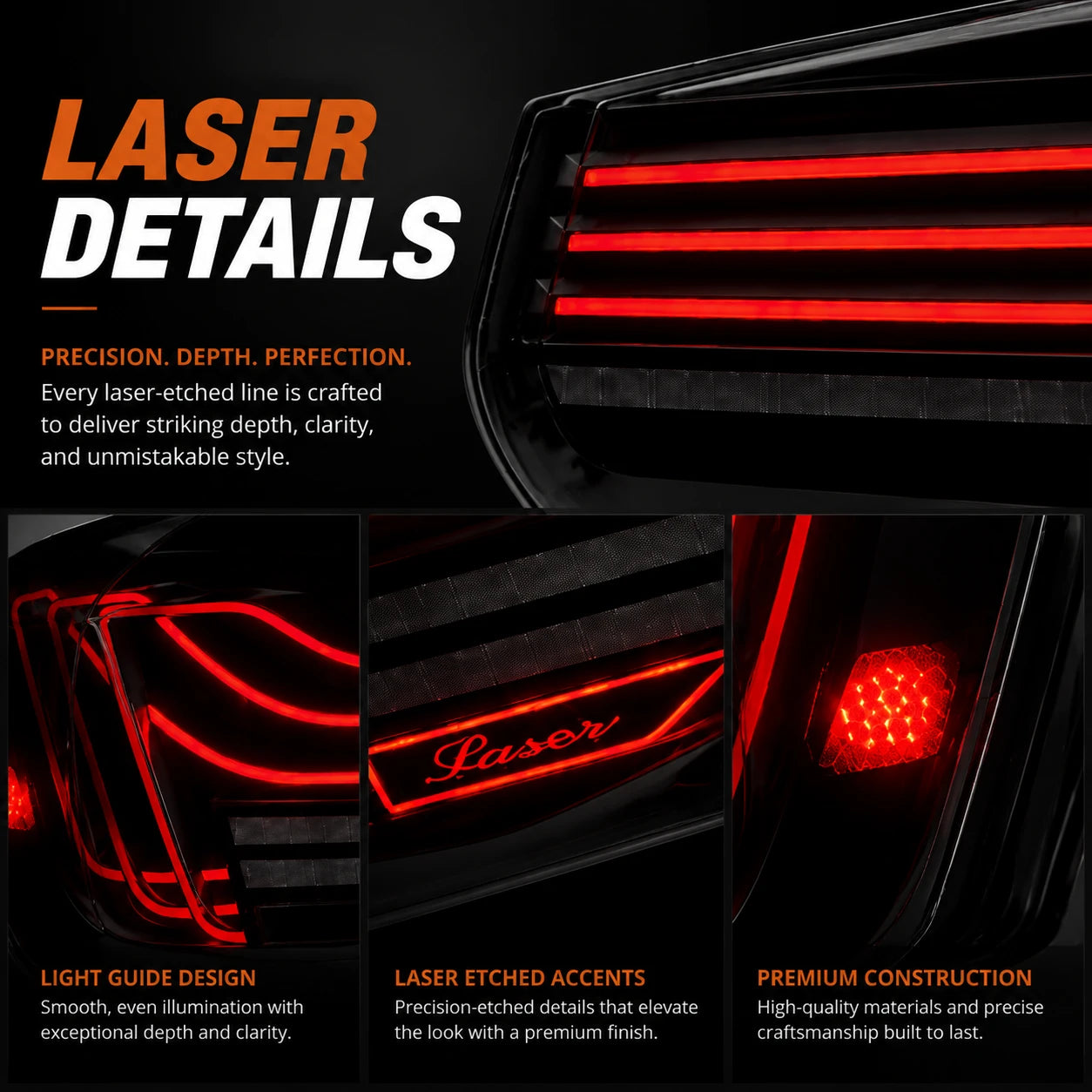 2012-2018 BMW 3 Series F30 Sequential Laser LED Tail Lights — laser details — T-3F30-SW