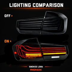 2012-2018 BMW 3 Series F30 Sequential Laser LED Tail Lights — lighting comparison — T-3F30-SW