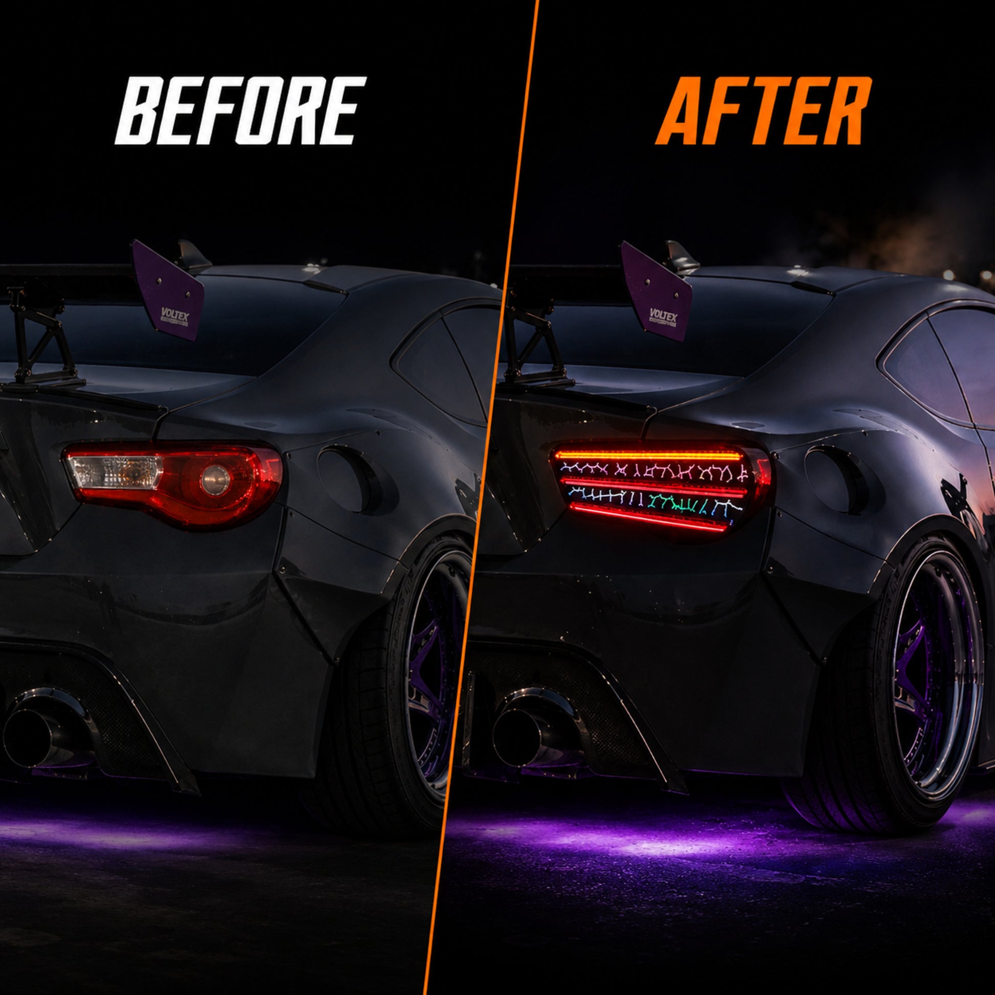 2012-2020 Toyota GT86 / Subaru BRZ / Scion FR-S Sequential LED Tail Lights — RGB before after - T-GT86-SRGB