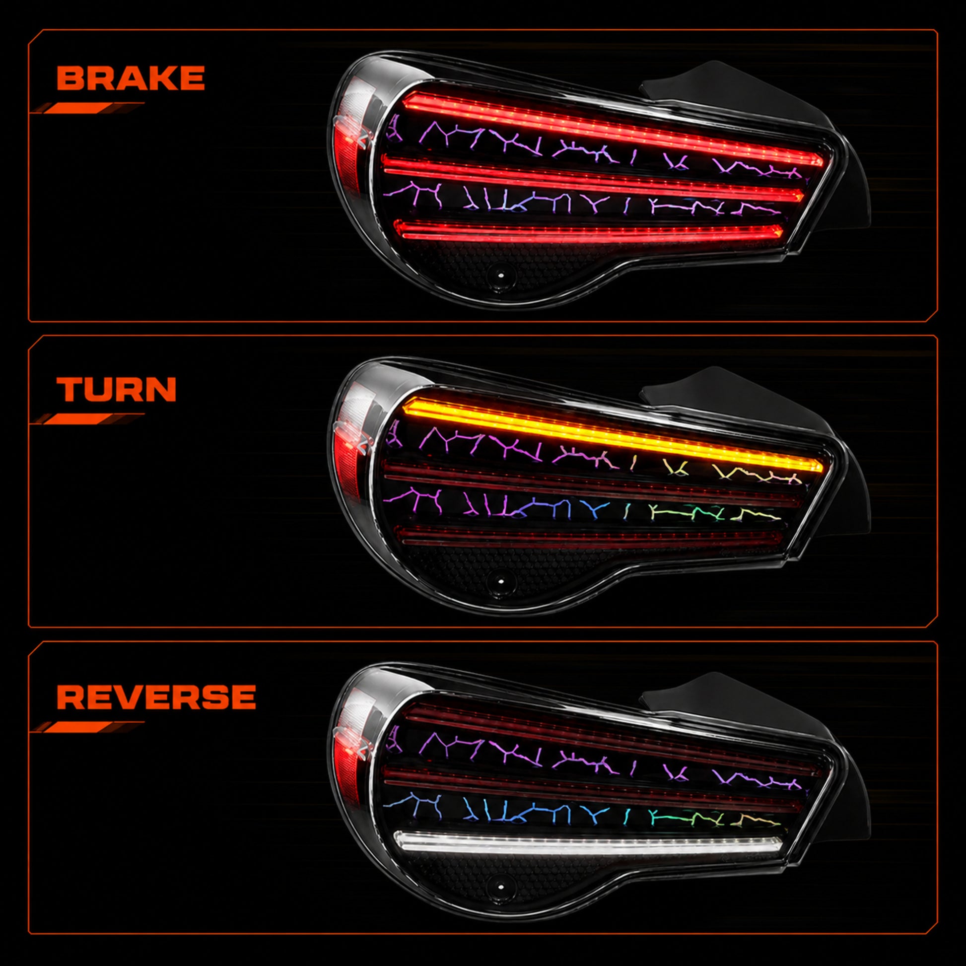 2012-2020 Toyota GT86 / Subaru BRZ / Scion FR-S Sequential LED Tail Lights — RGB brake turn reverse - T-GT86-SRGB