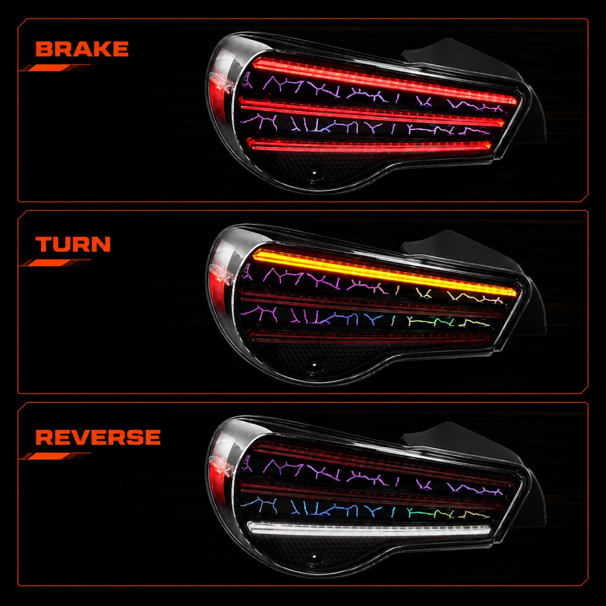 2012-2020 Toyota GT86 / Subaru BRZ / Scion FR-S Sequential LED Tail Lights — RGB brake turn reverse - T-GT86-SRGB