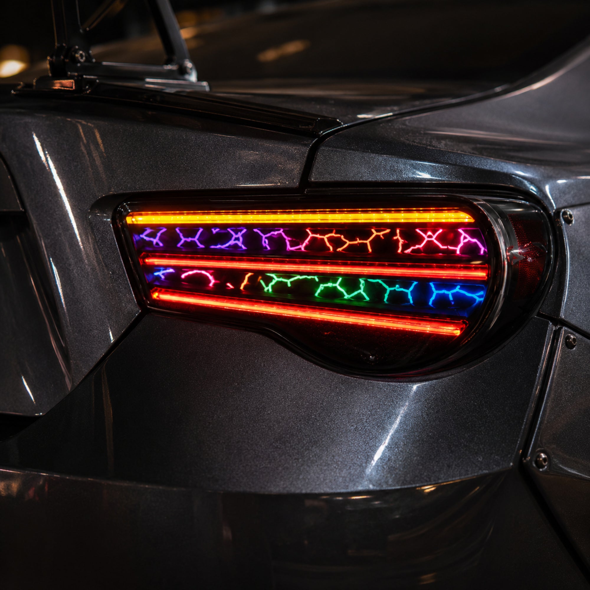 2012-2020 Toyota GT86 / Subaru BRZ / Scion FR-S Sequential LED Tail Lights — RGB lens close up - T-GT86-SRGB