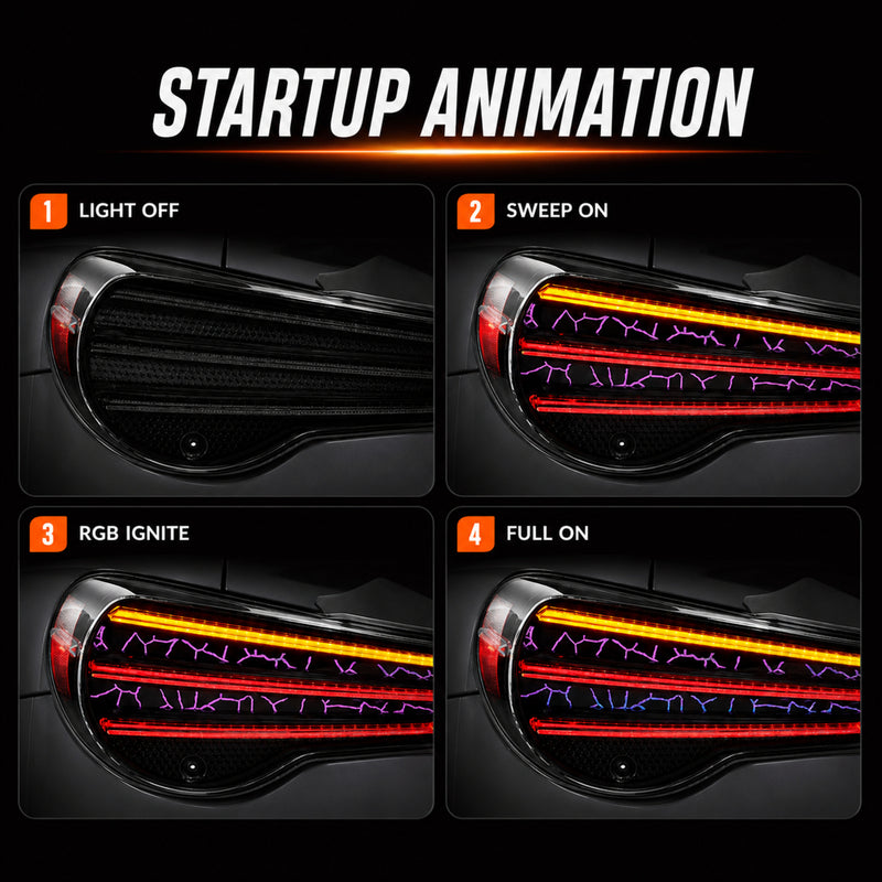 2012-2020 Toyota GT86 / Subaru BRZ / Scion FR-S Sequential LED Tail Lights — RGB startup animation - T-GT86-SRGB