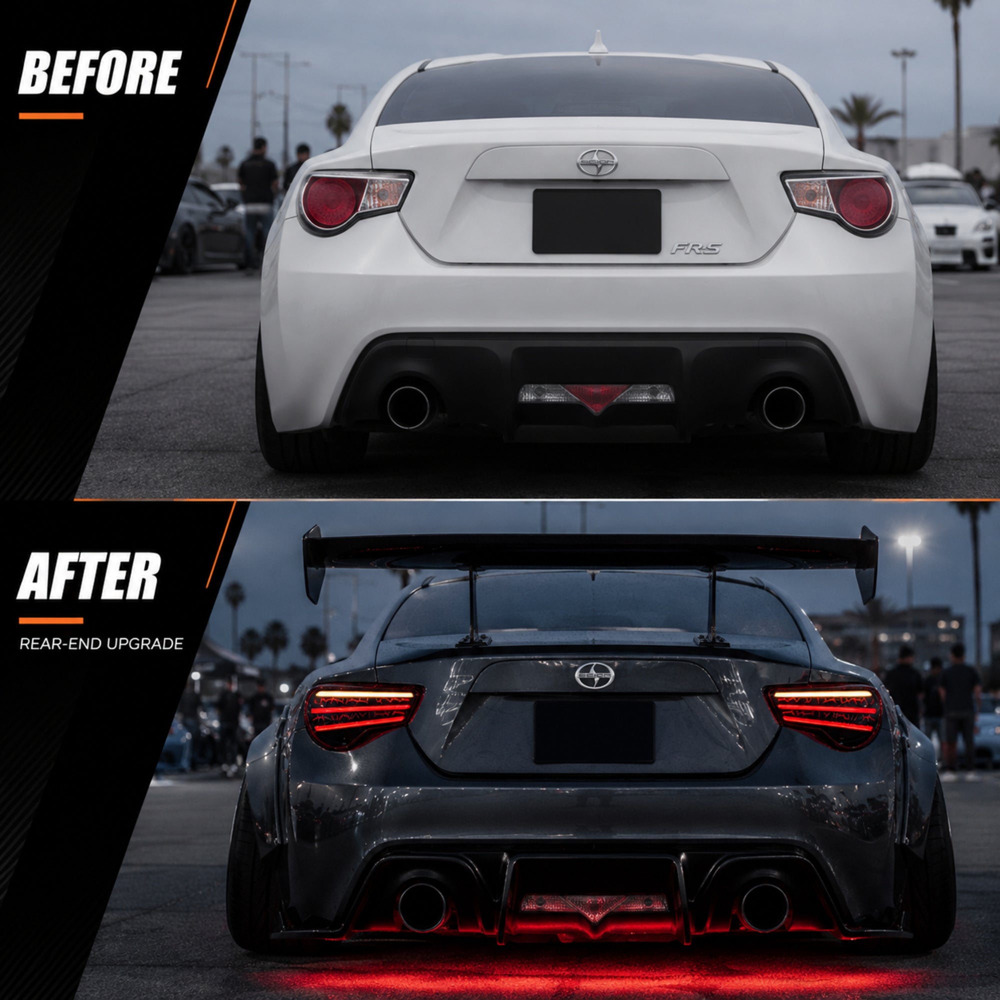 2012-2020 Toyota GT86 / Subaru BRZ / Scion FR-S Sequential LED Tail Lights — smoke red before after upgrade - T-GT86-SR