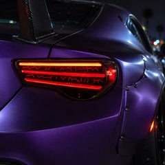 2012-2020 Toyota GT86 / Subaru BRZ / Scion FR-S Sequential LED Tail Lights — smoke red installed detail - T-GT86-SR