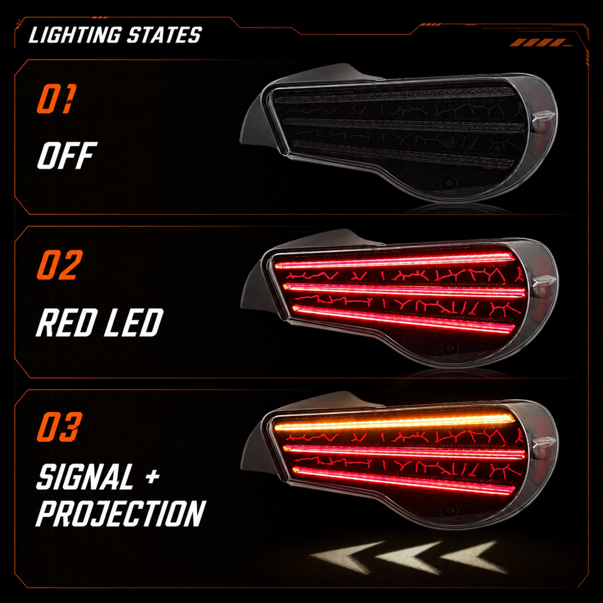 2012-2020 Toyota GT86 / Subaru BRZ / Scion FR-S Sequential LED Tail Lights — smoke red ledlighting sequence - T-GT86-SR