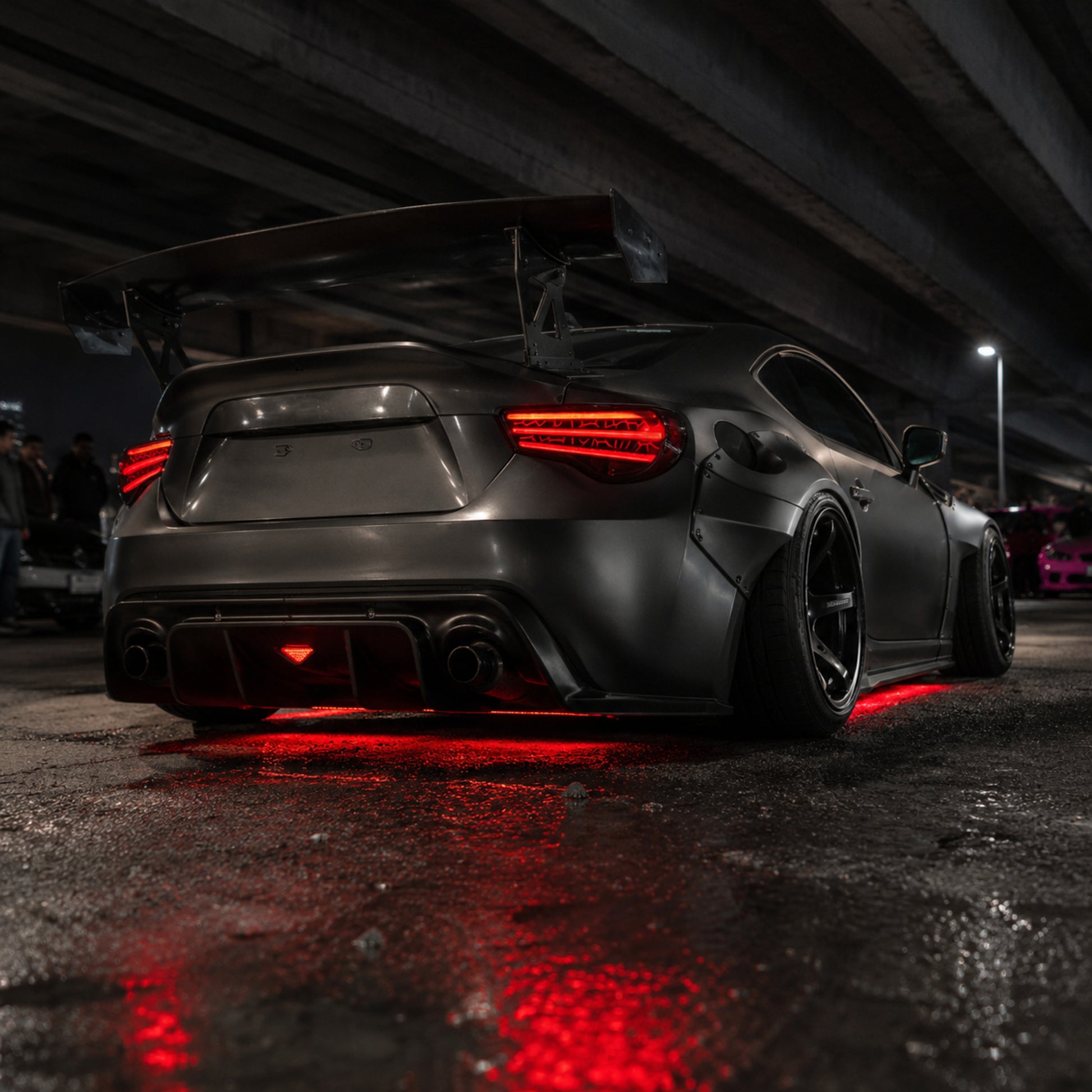 2012-2020 Toyota GT86 / Subaru BRZ / Scion FR-S Sequential LED Tail Lights — smoke red low angle rear - T-GT86-SR