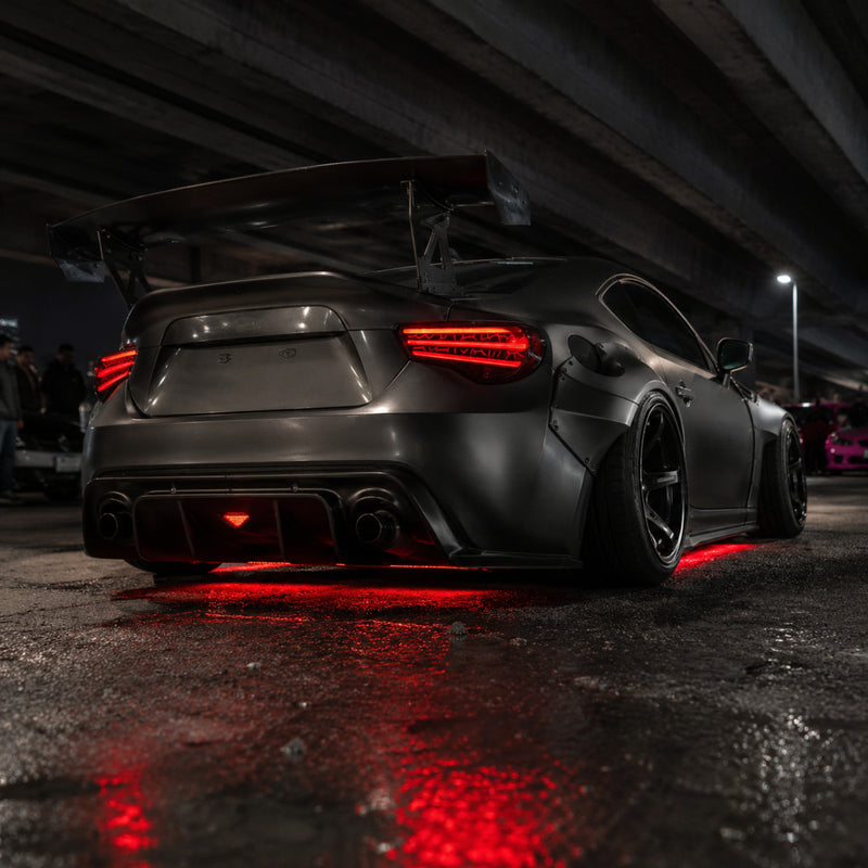 2012-2020 Toyota GT86 / Subaru BRZ / Scion FR-S Sequential LED Tail Lights — smoke red low angle rear - T-GT86-SR