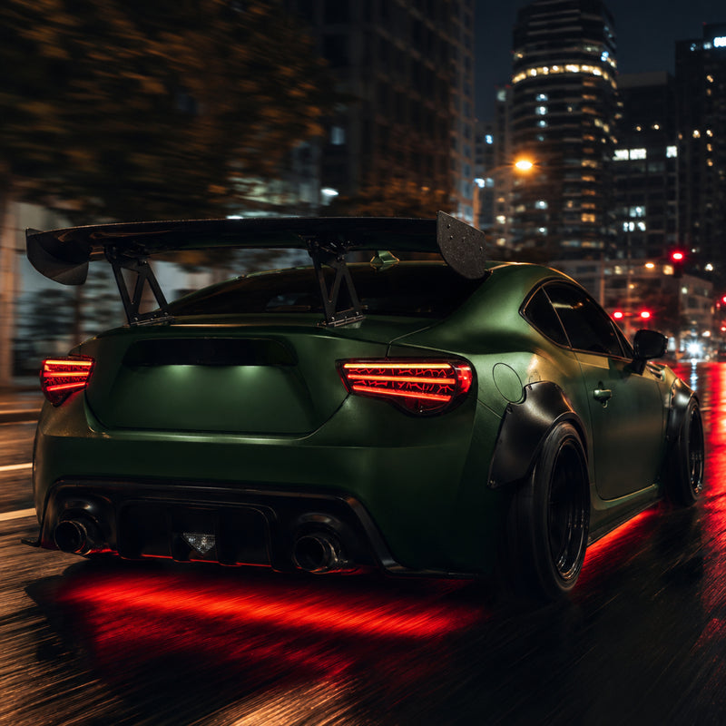 2012-2020 Toyota GT86 / Subaru BRZ / Scion FR-S Sequential LED Tail Lights — smoke red night motion rear - T-GT86-SR