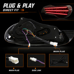 2012-2020 Toyota GT86 / Subaru BRZ / Scion FR-S Sequential LED Tail Lights — smoke red plug play function - T-GT86-SR
