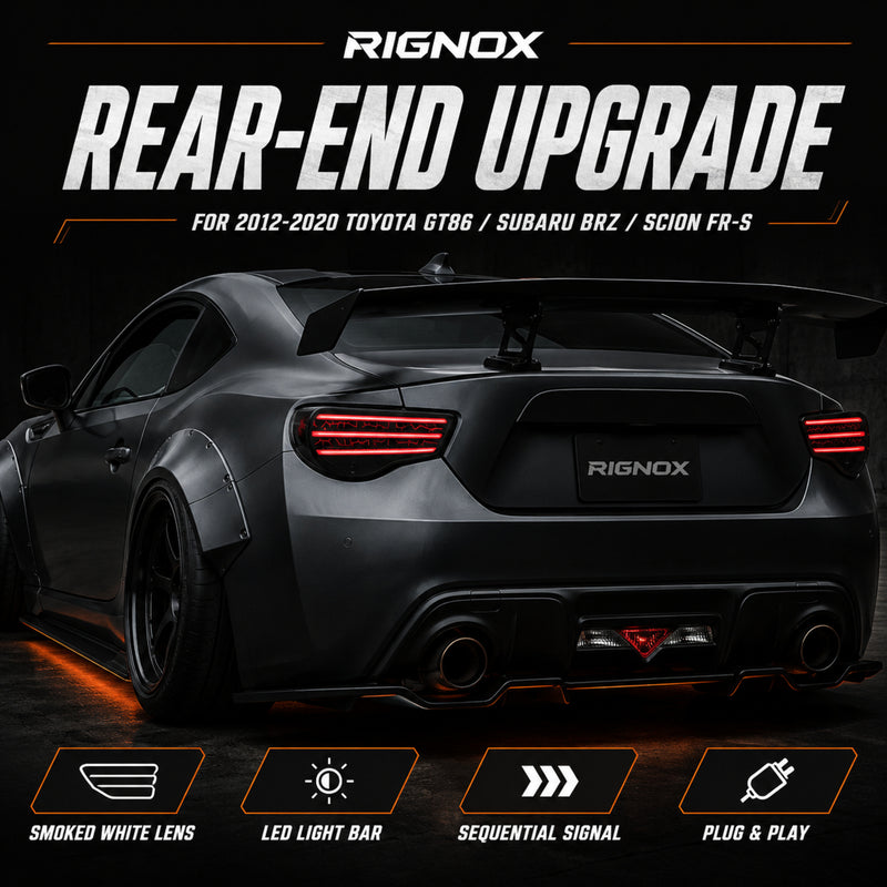 2012-2020 Toyota GT86 / Subaru BRZ / Scion FR-S Sequential LED Tail Lights — smoked white feature summary - T-GT86-SW
