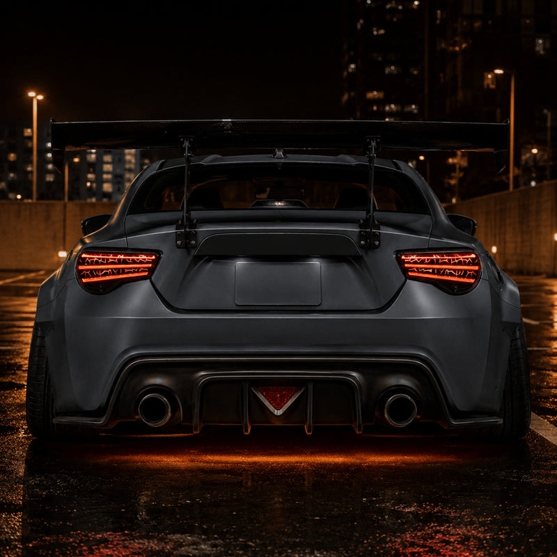 2012-2020 Toyota GT86 / Subaru BRZ / Scion FR-S Sequential LED Tail Lights — smoked white installed rear view - T-GT86-SW