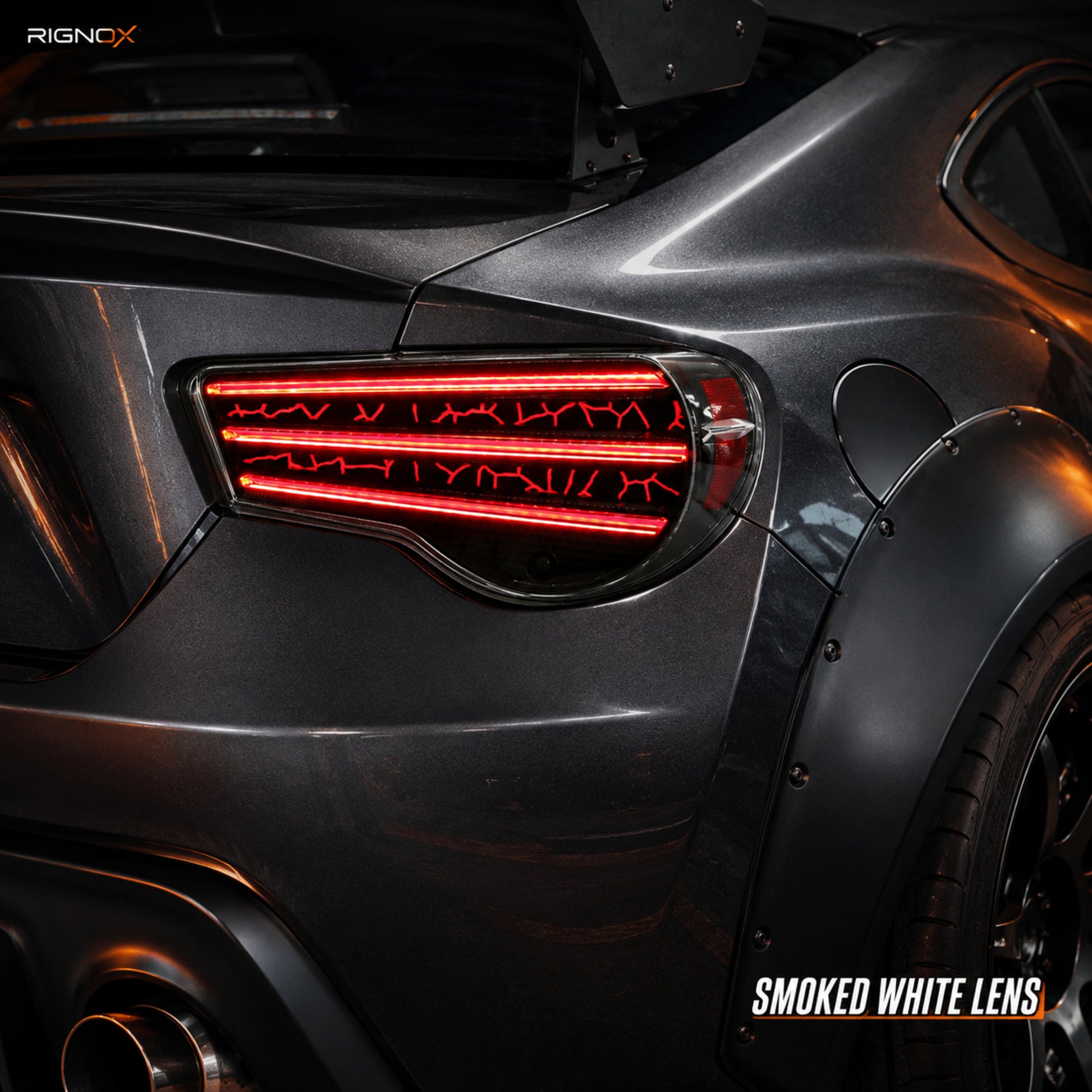 2012-2020 Toyota GT86 / Subaru BRZ / Scion FR-S Sequential LED Tail Lights — smoked white lens detail closeup - T-GT86-SW
