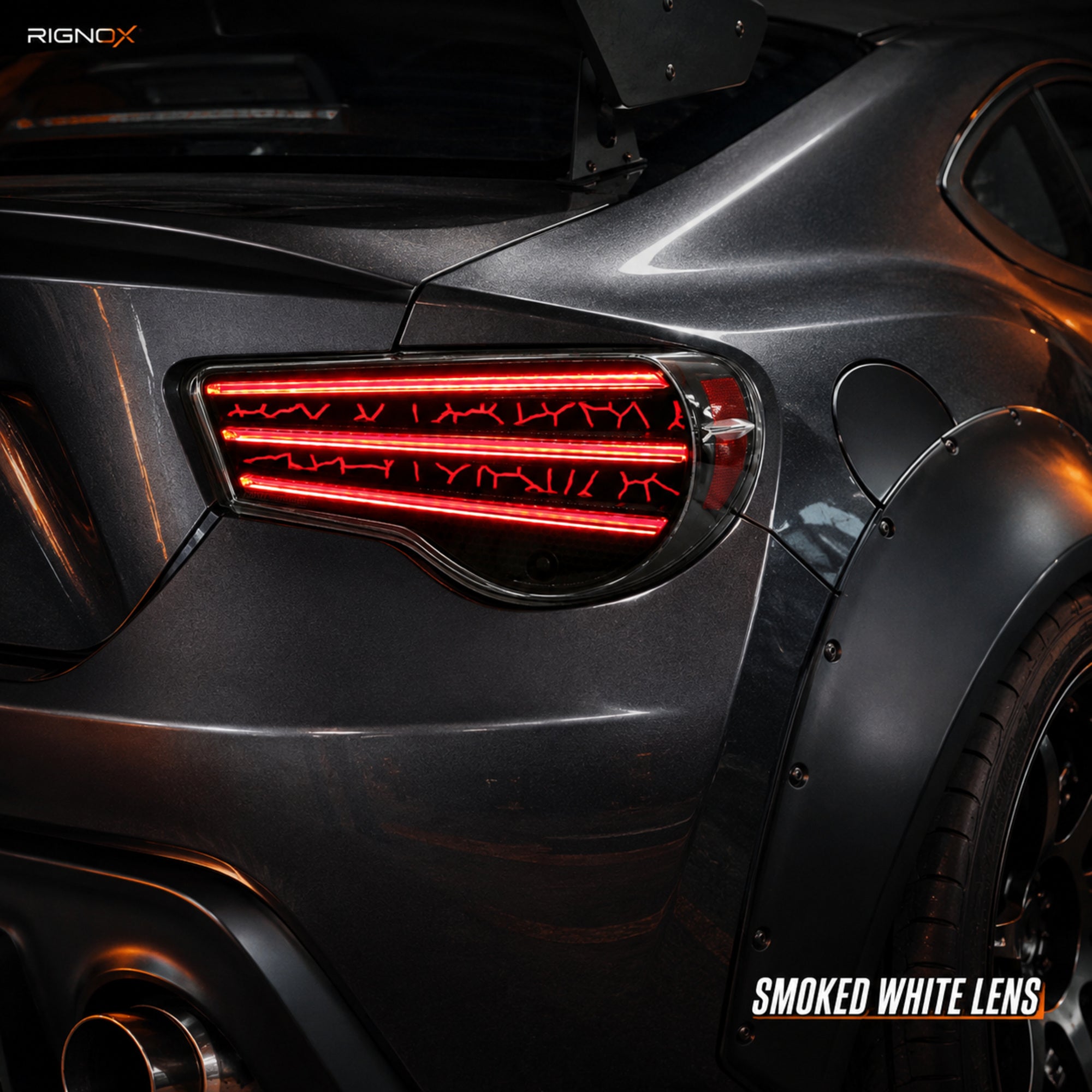 2012-2020 Toyota GT86 / Subaru BRZ / Scion FR-S Sequential LED Tail Lights — smoked white lens detail closeup - T-GT86-SW