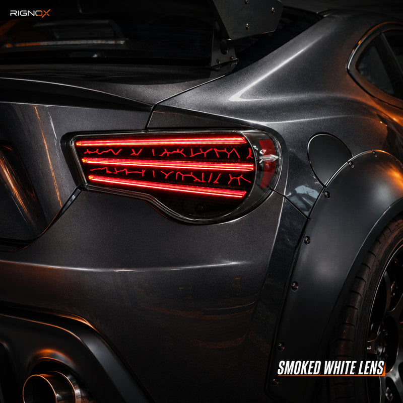 2012-2020 Toyota GT86 / Subaru BRZ / Scion FR-S Sequential LED Tail Lights — smoked white lens detail closeup - T-GT86-SW