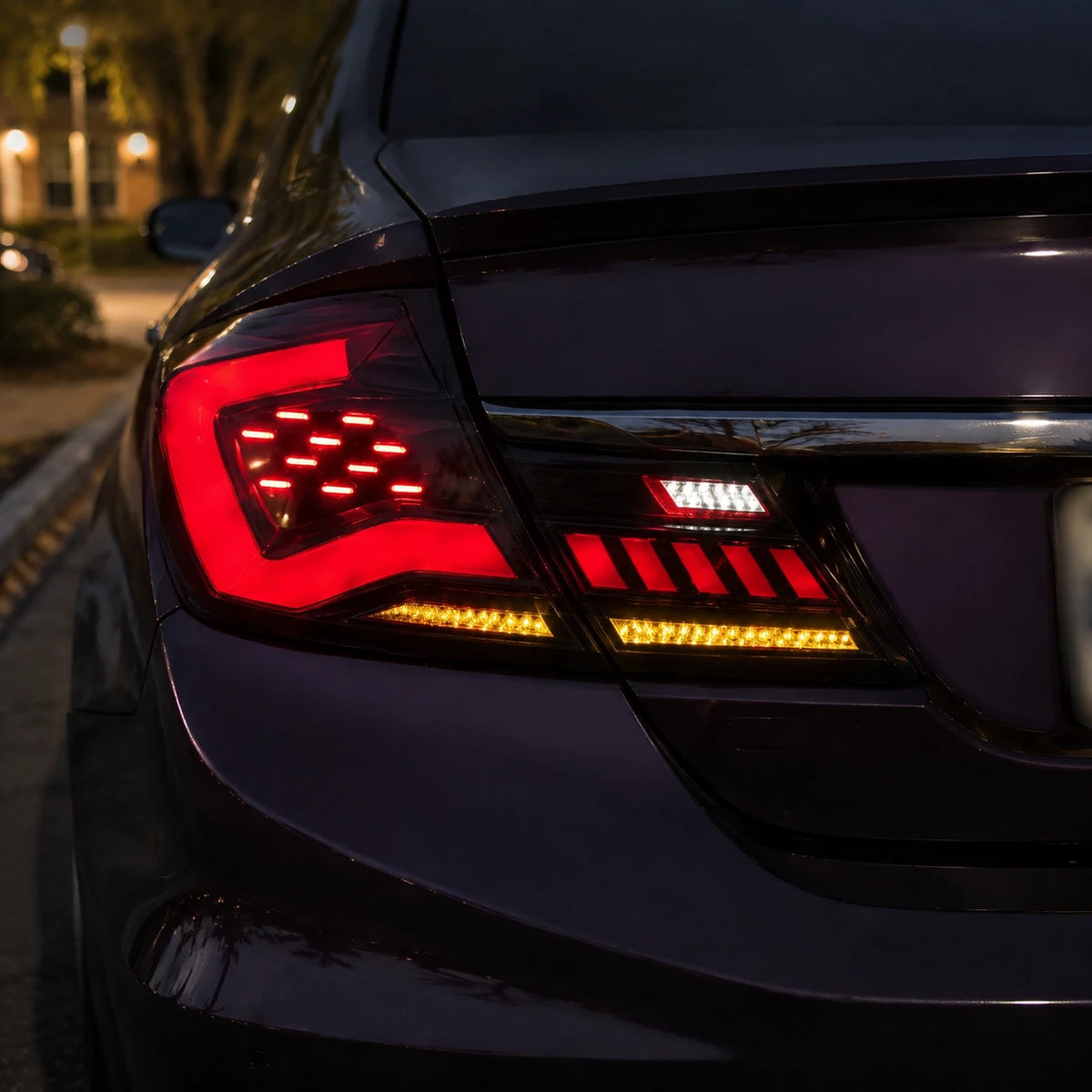 2013-2015 Honda Civic 9th Gen Sedan Sequential LED Tail Lights Assembly — close-up details —T-CIV13-SR