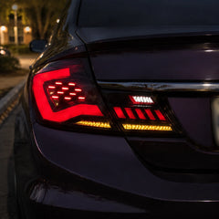 2013-2015 Honda Civic 9th Gen Sedan Sequential LED Tail Lights Assembly — close-up details —T-CIV13-SR