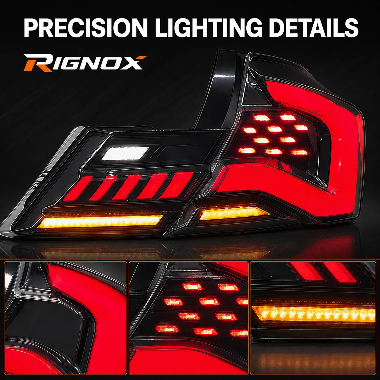 2013-2015 Honda Civic 9th Gen Sedan Sequential LED Tail Lights Assembly — lighting details —T-CIV13-SR