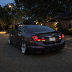 2013-2015 Honda Civic 9th Gen Sedan Sequential LED Tail Lights Assembly — street night look —T-CIV13-SR