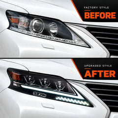 2013-2015 Lexus RX350 / RX450h LED Quad Projector Headlights Assembly — Pair — Factory versus upgraded headlights — H-RX13-4P