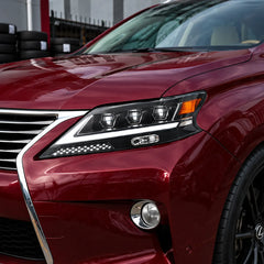2013-2015 Lexus RX350 / RX450h LED Quad Projector Headlights Assembly — Pair — Headlight close-up lights off — H-RX13-4P