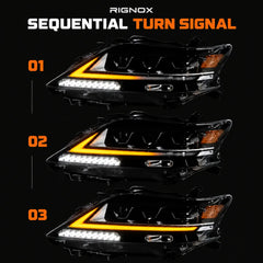 2013-2015 Lexus RX350 / RX450h LED Quad Projector Headlights Assembly — Pair — Sequential amber turn signal stages — H-RX13-4P
