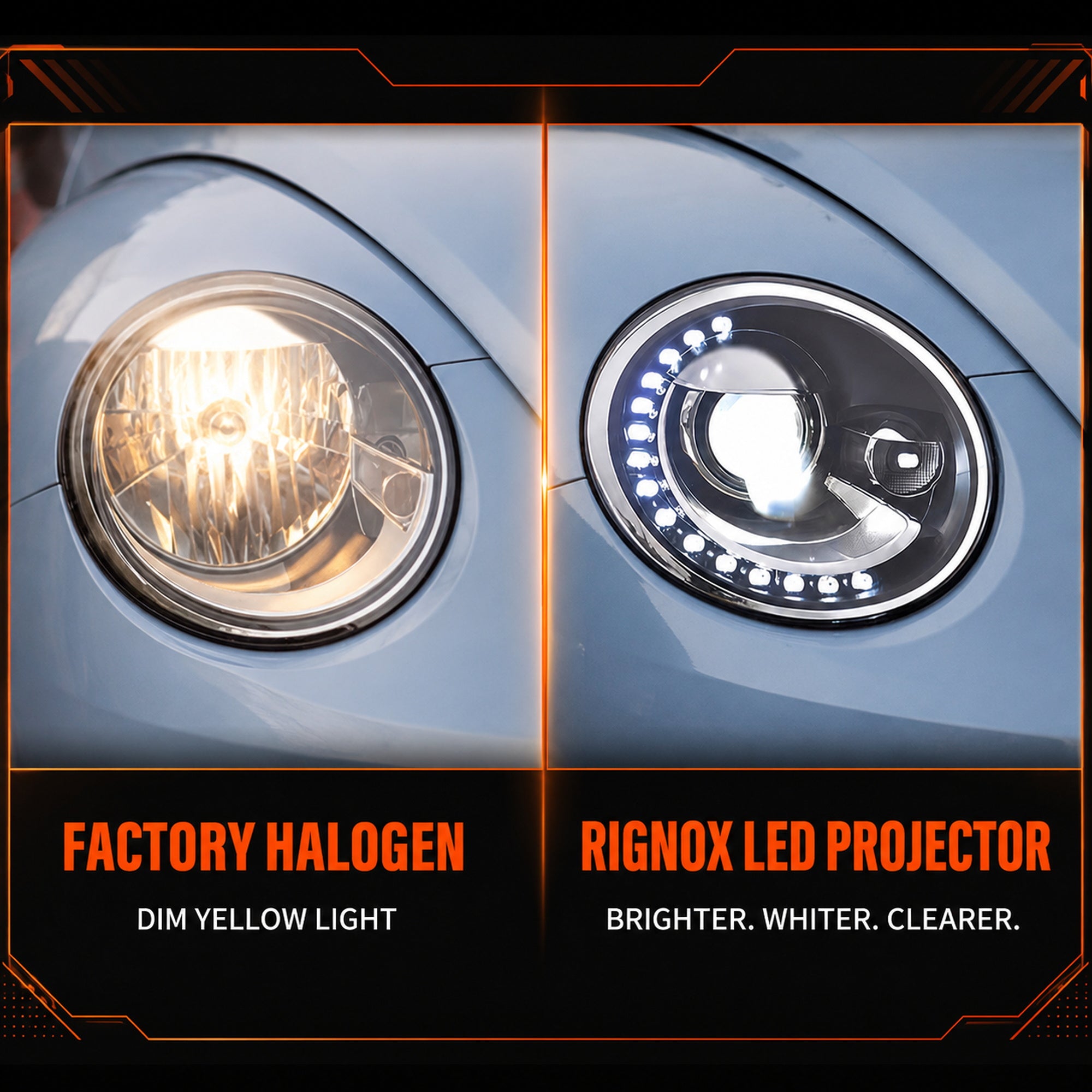 2013-2018 Volkswagen Beetle Clear LED Projector Headlights | Halogen Models, Sequential